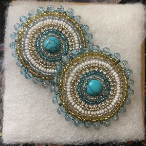 Elegant Beaded Earrings with Turquoise and Gold Accents